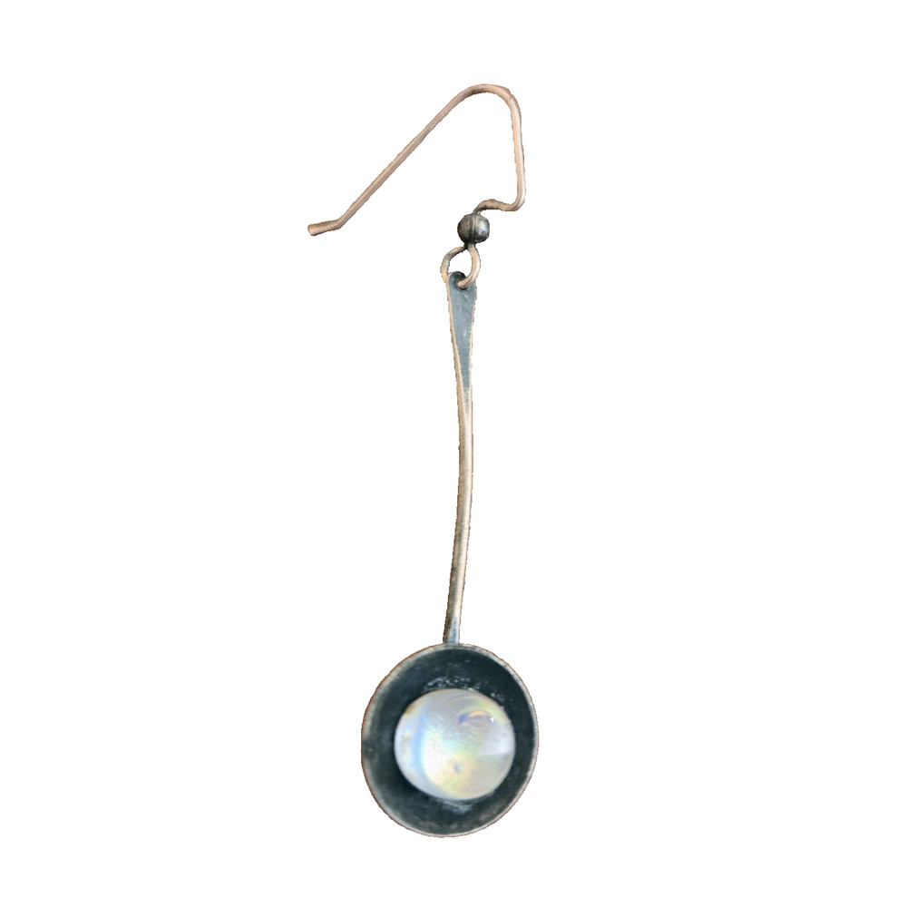 Handmade Sterling Silver Oxidized dichroic glass dangle earrings - Picture 9 of 9